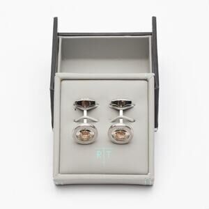 Tateossian Halo Rhodium Plated Round Cufflinks